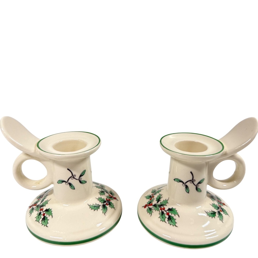 SPODE Christmas Tree Chamberstick Candle Holders Set of 2 England S3324-L Holly